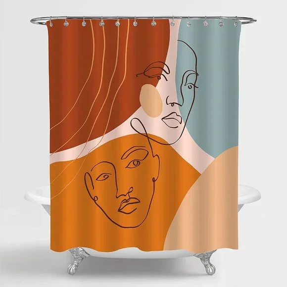GIBELLE Abstract Shower Curtain Set with Hooks 72x72"  🚿🚿 NEW!!! - Picture 2 of 8